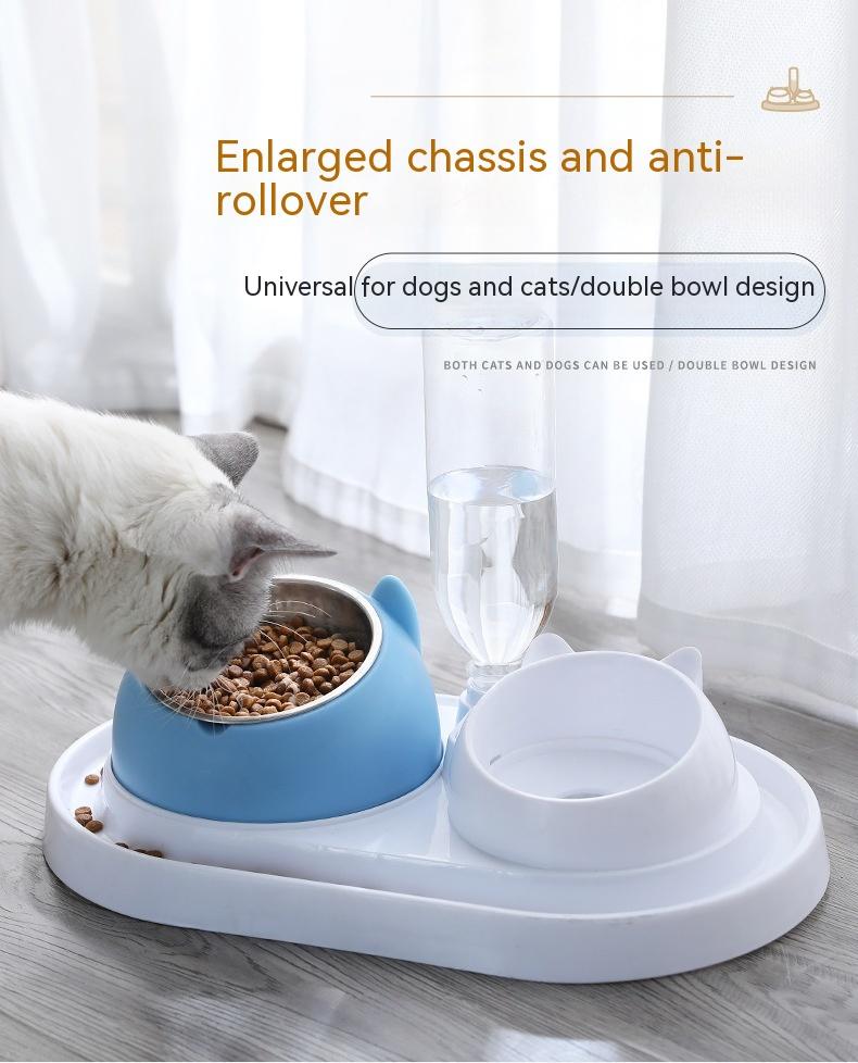 Stainless Steel Dog Bowl Double Bowl Cervical Protection Oblique Mouth Hot Pet Food Basin Supplies