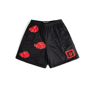 Voyager LTD Akatsuki Naruto Anime/Manga Mesh Gym Shorts with Adjustable Drawstring and Breathable Polyester Material