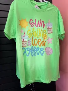 Sun Shine & Iced Coffee Port & CO Neon Green Beach Wash Tshirt  T-shirt, Summer Tshirt, Trendy Tshirt, Viral Tshirt,