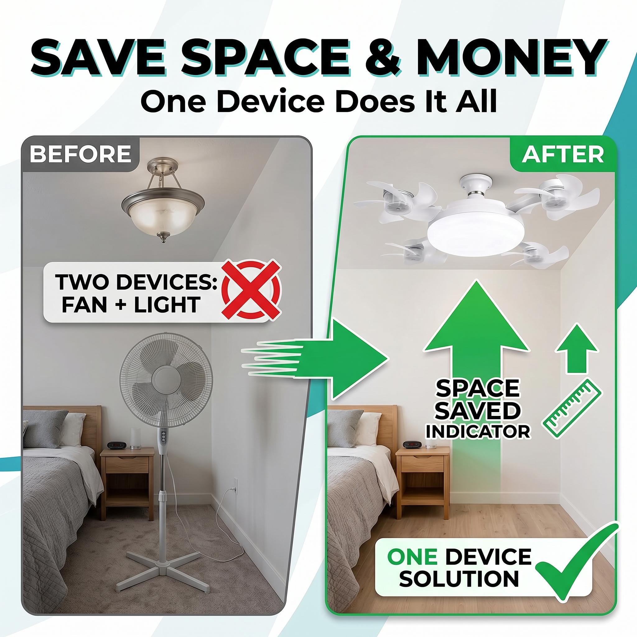 【Summer Sale Deals】2026 New E27 Socket Ceiling Fan Light - 2-in-1 Silent LED Fan with Remote Control, Energy-Saving Cooling & Lighting Combo for Home Bedroom