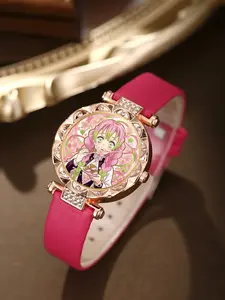 Ghost Slayer Theme Watch Women Anime Quartz Analog Rose Belt Student Gift Suitable for Daily Party Back-To-School Thanksgiving Cosplay