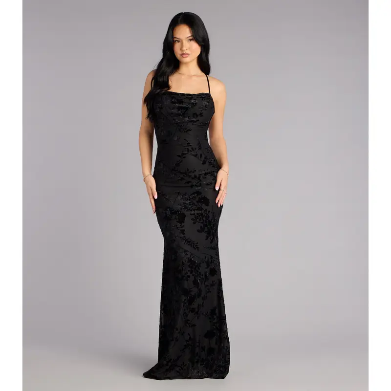 fitted lace wedding dress Johnathan Kayne 3148 - Long Velvet, Satin Lining, Mesh Mermaid Dress