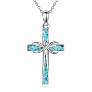 ONEFINITY Cross Necklace Sterling Silver Origami Turquoise Cross Pendant Necklace Religious Jewelry Gifts For Women Men