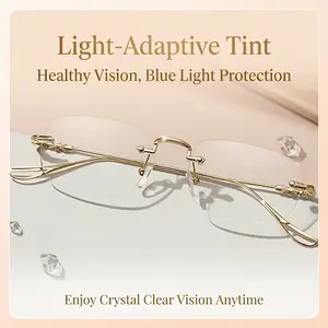 J-Trendy Rimless Readers with Auto Darkening Lenses – Anti Blue Light, Unisex Design