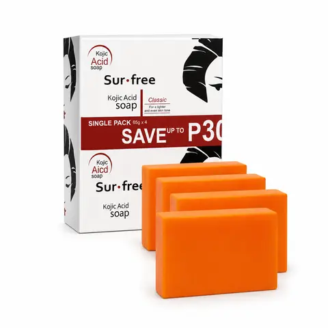 Surfree Kojic Acid Solid Bar Cleanser (4 Bars, 65g Each) - Moisturizing, Brightening, Exfoliating, Repairing Body Care Wash with Gentle Lather for Daily Bath & Shower Use
