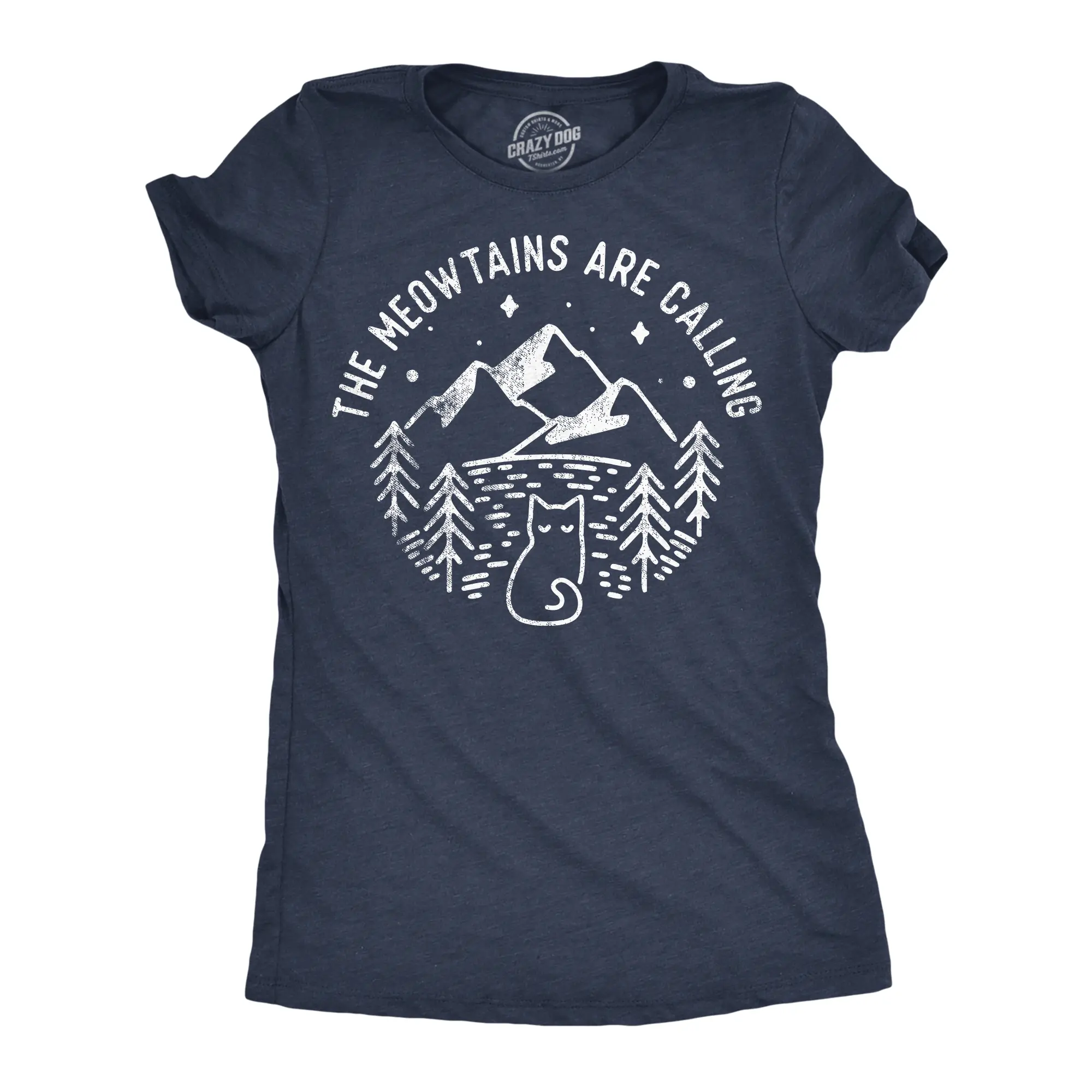 Womens Funny T Shirts The Meowtains Are Calling Sarcastic Nature Cat Graphic Novelty Tees for Ladies Funny Womens T Shirts Cute Vintage Fashion Casual Ladies T-Shirt Gift Camping Tops for Women Funny Cat Top Navy -