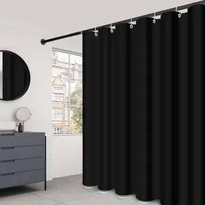 Fabric Shower Curtain Liner, Waterproof Hotel Quality, Bathroom Curtains Rust Resistant Grommets, 72 x 72 Machine Washable (Black)