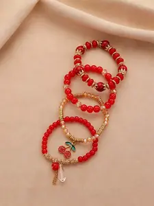 4 Pcs Cherry Stackable Bracelets for Women, Lucky Fortune Bracelet, Daily Wear Jewelry, Crystal Bracelets, Perfect for Dates, Travel, Birth Year Gift