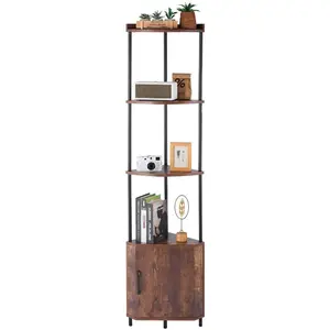 VEVOR 5 Tier Corner Shelf with LED Light, 65.4 Tall Corner Bookshelf with Storage Cabinet, Display Shelf with Multi-color Lights Controlled Via RC/APP for Bedroom, Living Room, Office