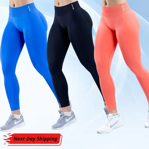 IM.PACT Women's Seamless Fitness Leggings High Stretch Durable Fabric Subtle Glute Contouring Seamless Yoga Pants Ribbed Low-Waist Athletic Stretchable Athleisure Bottoms