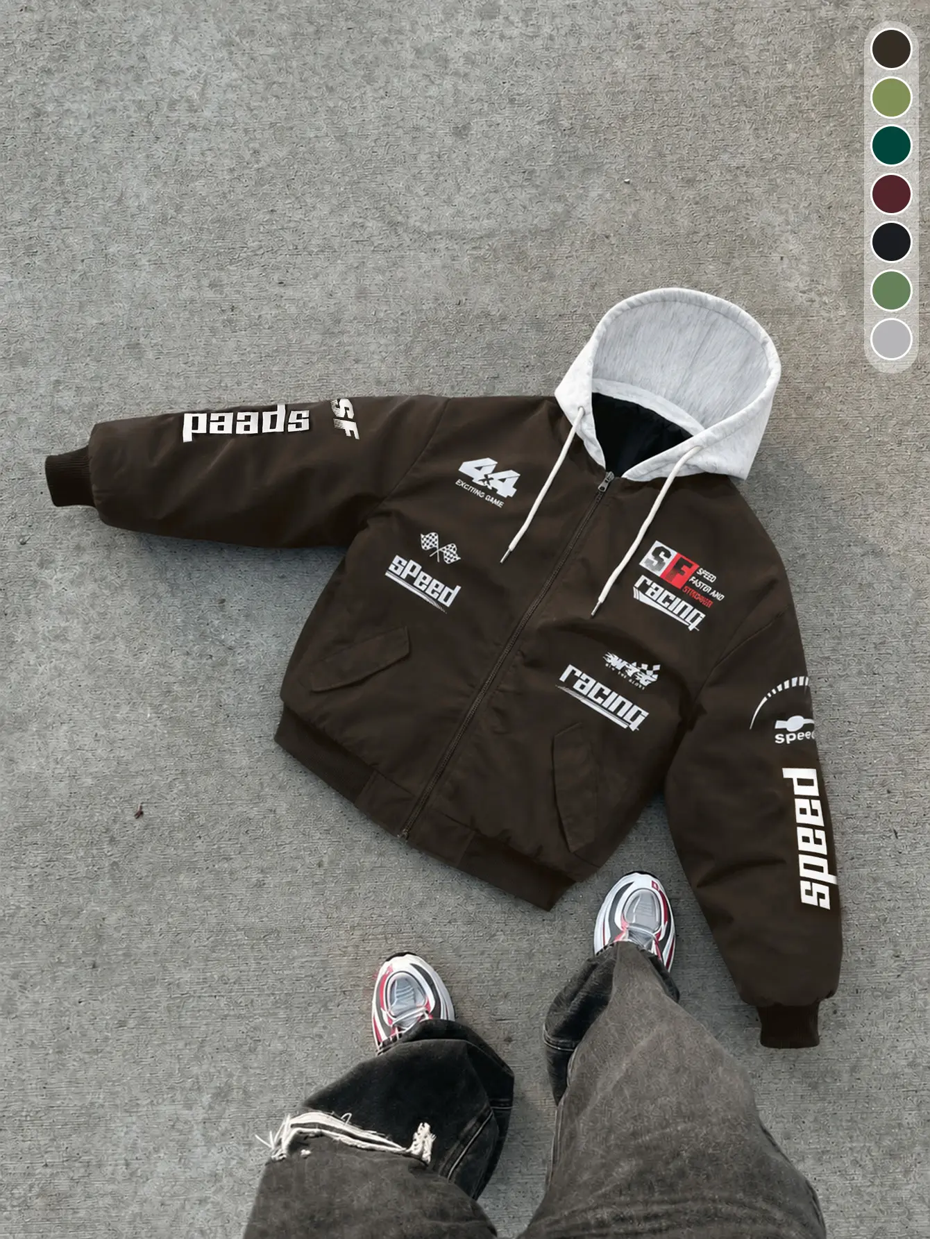 Men's casual knitted hooded jacket, printed with letters and patterns, made of windproof and wear-resistant fabric, suitable for daily wear, cycling, racing themed parties and event clothing, suitable for spring and summer seasons Outfit