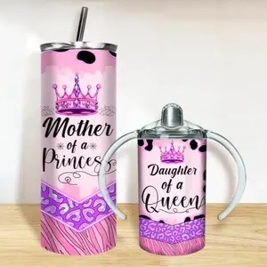 Mother of a Princess & Daughter of a Queen Tumbler Set with Crown Design and Leopard Print Accents stainless coffee tumbler