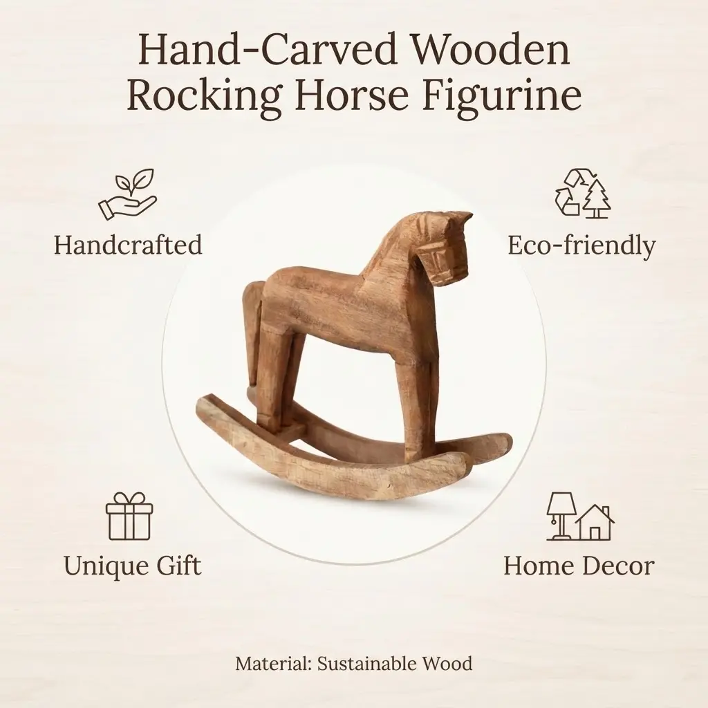 Vintage Hand-Carved Wooden Rocking Horse Figurine - Rustic Farmhouse Home Decor, Artisan Gift for Christmas & Special Occasions, Standing Storage Rack for Home Supplies