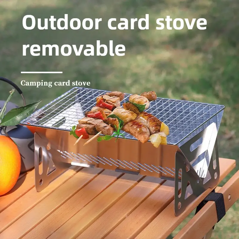 Mini Portable Folding Card Type Charcoal Grill – Stainless Steel Camping &amp; Picnic BBQ Stove