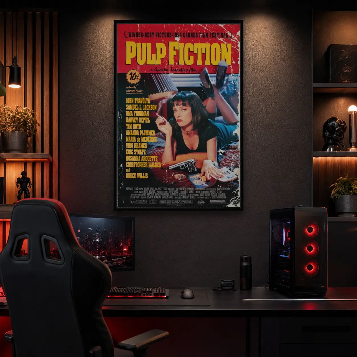 1994 Pulp Fiction Artistic Vintage Movie Poster Canvas Print - Quentin Tarantino Retro Classic, Uma Thurman Mia Wallace American Graphic Wall Art, Home Decor for Living Room