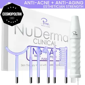 NuDerma Clinical High Frequency Wand with Fusion Neon-Argon Applicators Anti-Aging Anti-Acne by Pure Daily Care  Facial Beauty Instrument