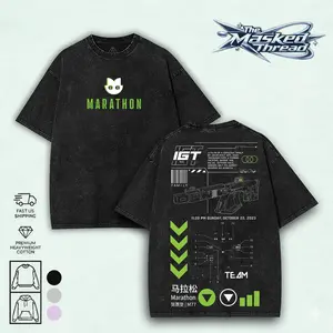 Vintage Marathon Gameplay Washed Lightweight Cotton TSHIRT, Double Sided Cyberpunk Sci-Fi Shooter Shirt, Techwear Gamer Streetwear Shirt