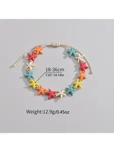 Ocean breeze candy-colored beaded woven turtle and star beach waterproof wax thread ankle bracelet Boho Anklet