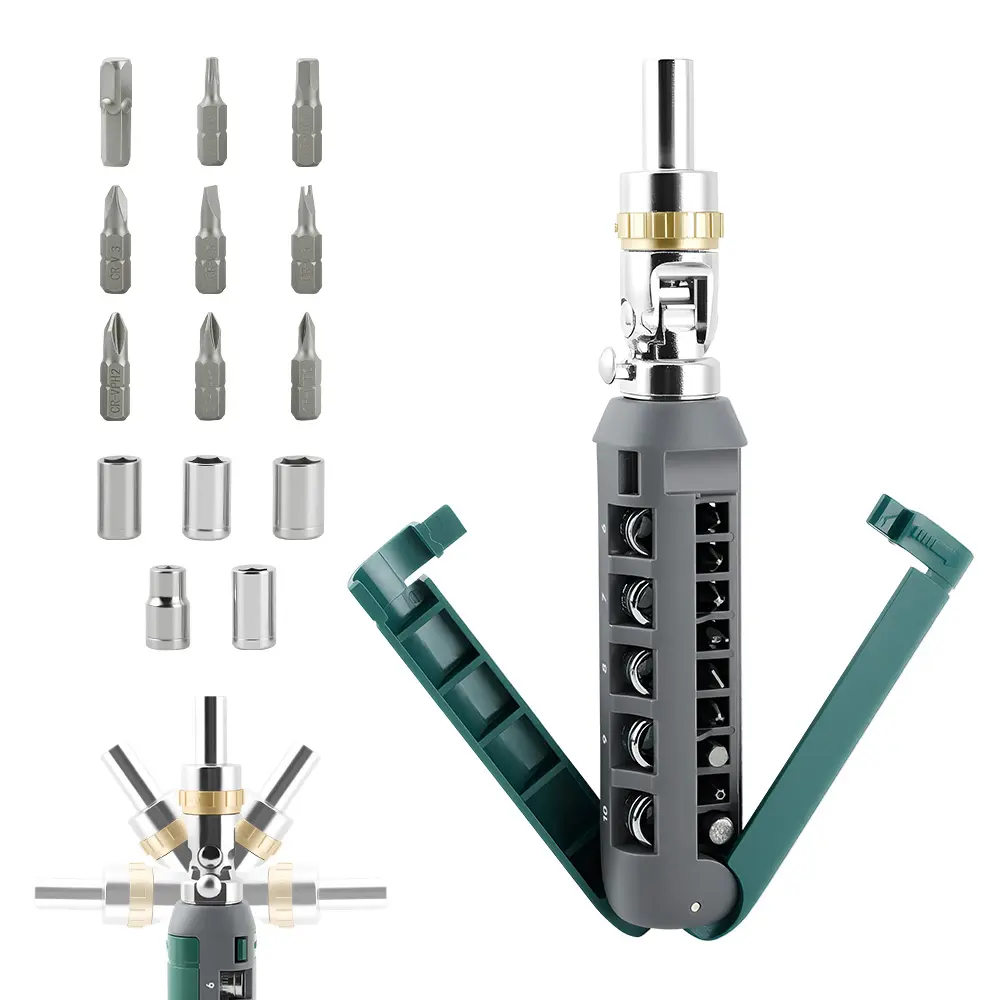 14-in-1 Ratcheting Screwdriver Set with Magnetic Tip, 180° Adjustable Angle Phillips/Flathead/Torx/Square/Hex Screwdriver Set Repair Tool, Easy Foldable for Home, Office, and DIY Projects