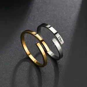 HZ517 Customized Engrave Couple Ring Stainless Steel Open Dislocation Ring Anniversary Gift for Men and Women