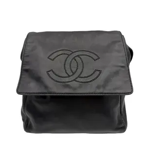 Pre-owned CHANEL Black Lambskin Large CC Logo Flap Shoulder Crossbody Luxury Bag
