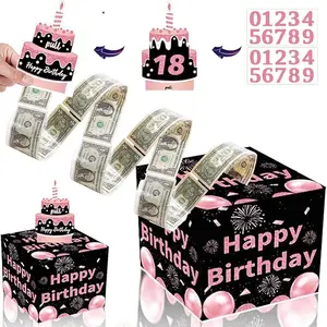 Birthday Money Box for Cash, Money Roll Gift Box for Cake Pull Out Kit with Cards Money as Money Bouquet, Surprise Birthday Money Pull Box Explosion for All Age Group with Instruction Book