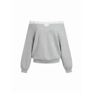 Cider Terry Off-Shoulder Lace Trim Oversized Sweatshirt