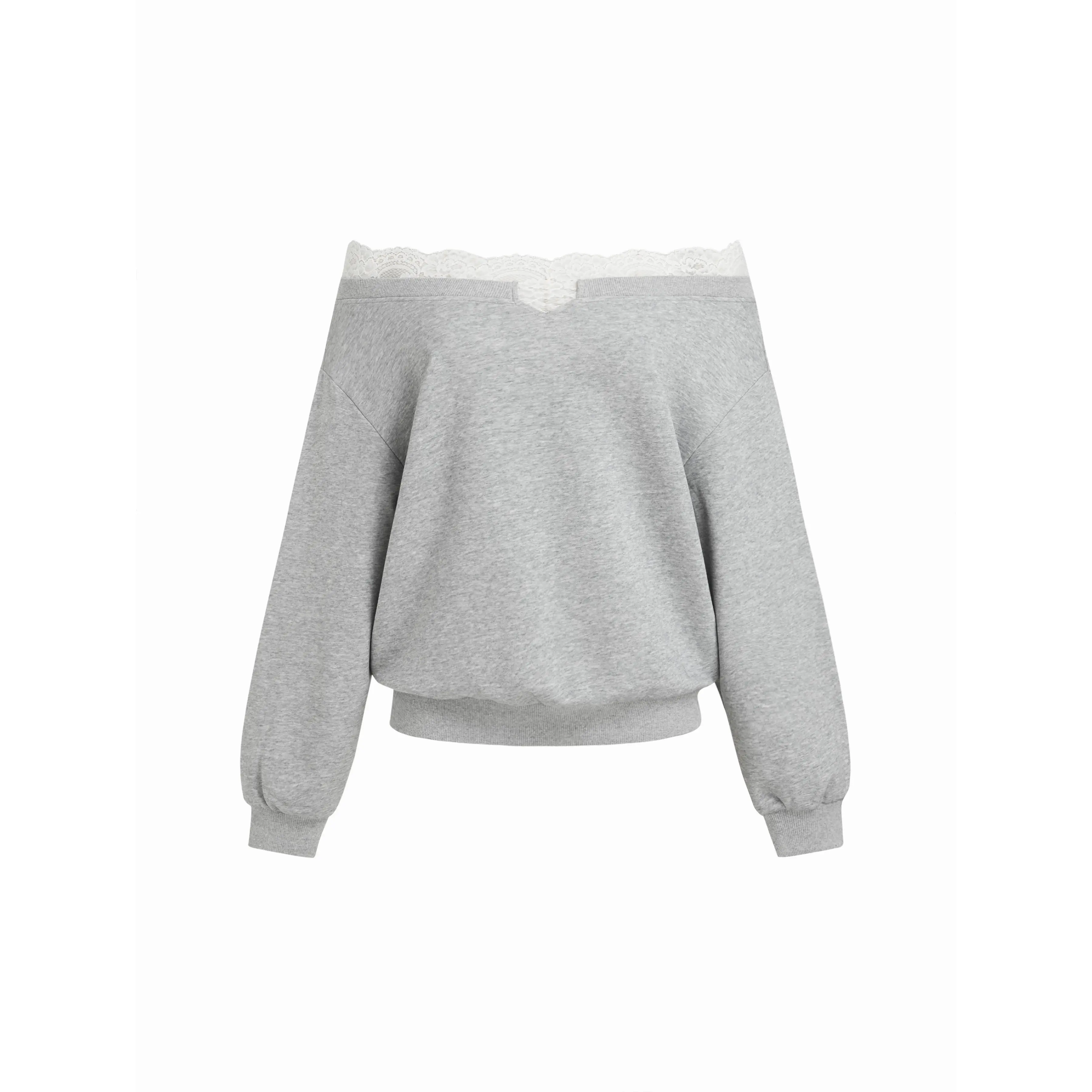 Cider Terry Off-Shoulder Lace Trim Oversized Sweatshirt - TikTok Shop