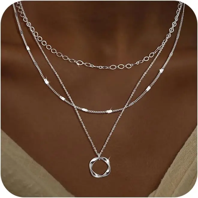 3PCS / Twisted Circle & 2 Chains - Silver