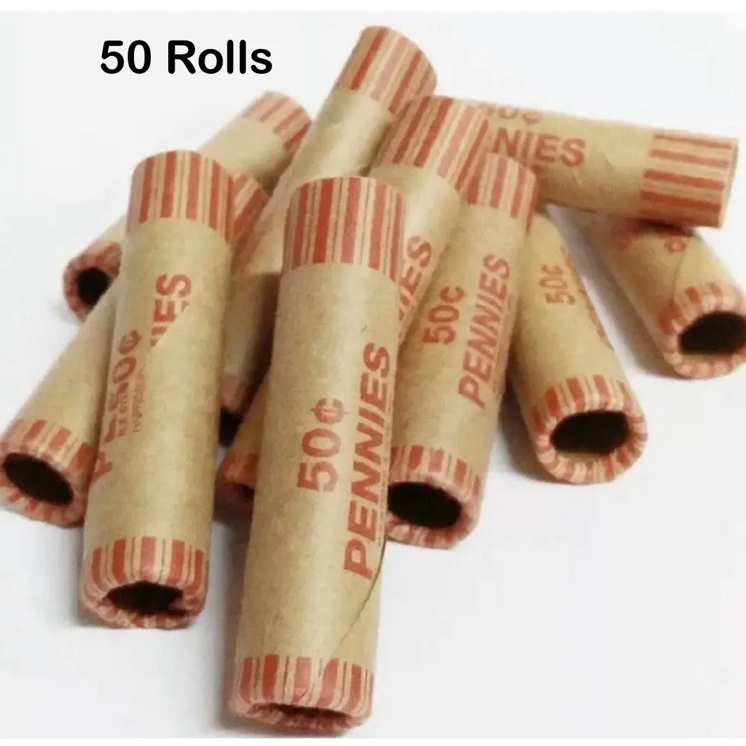 50 Penny Coin Rolls-Shotgun style paper rolls 50 Penny Coin Rolls-Shotgun style paper rolls