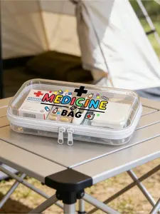 New Medical Pattern Transparent Hard Zipper Protective Box, Medical Bag, Makeup Travel Storage Bag, Durable PVC Material, Lightweight Design