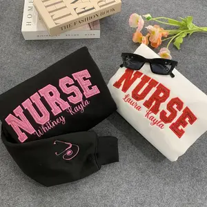 Nurse and Custom Name Embroidered Sweatshirts, Unisex Cotton Crewneck Tee, Nurse Life Outfit, Cute Gift for Grad Womenswear Athletic Tops