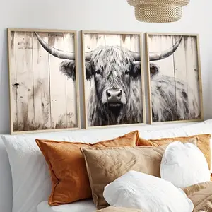 3-Piece Set Highland Cow Canvas Wall Art Prints, Unframed Farmhouse Style Animal Posters, Art Deco Country Living Room Bedroo Decorative Artwork, Art Wall Decoration