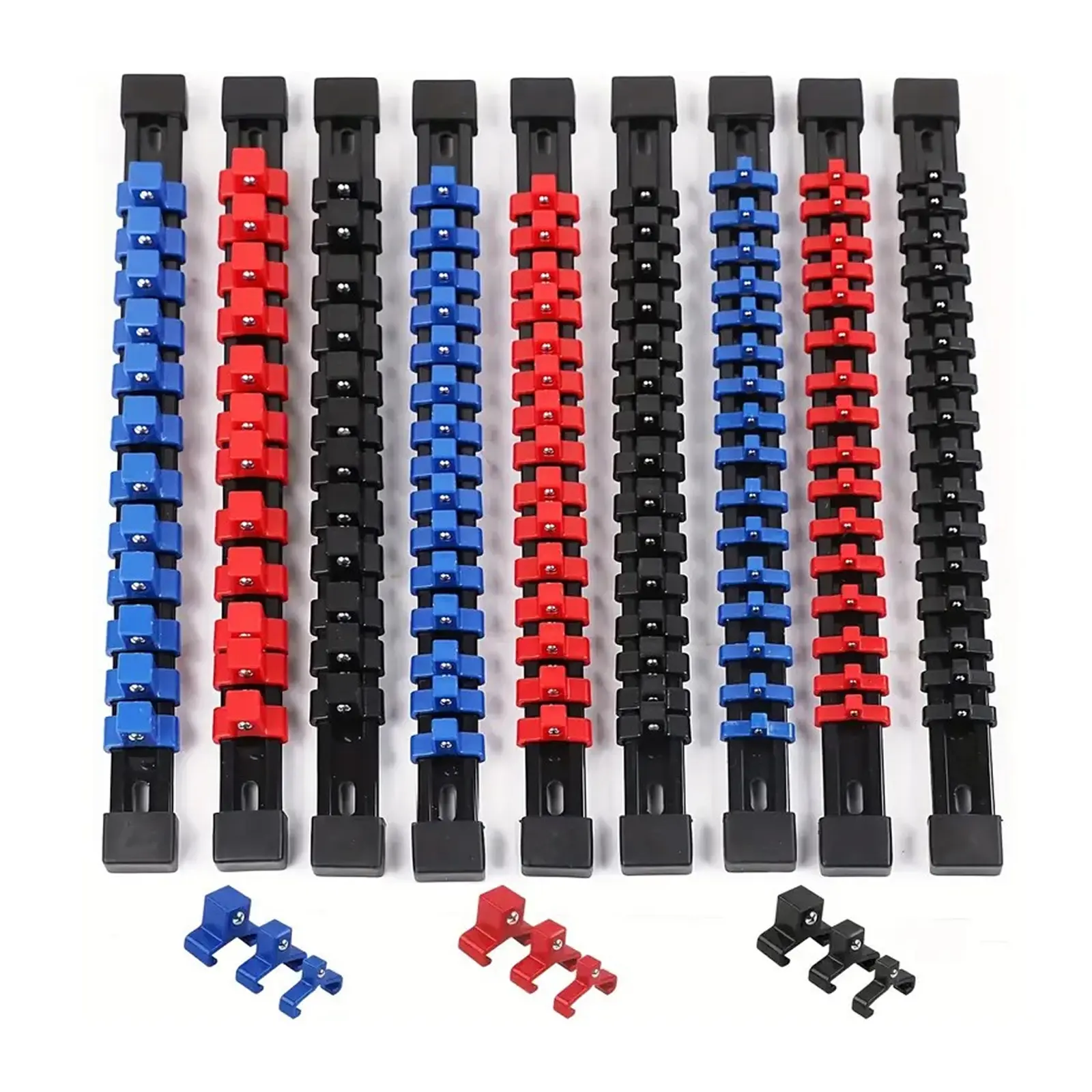 9-Piece Socket Storage Rack, 1/2-inch, 3/8-inch, and 1/4-inch Drives, ABS Socket Holder, Heavy-Duty Socket Organizer, High-Quality Socket Rail Holder, Ideal Tool Tray for the Garage