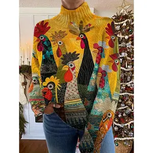 Turkey Art Print Turtleneck Pullover Sweater 03580215