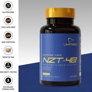 Limitless NZT-48 Lions Mane Organic Brain Booster for Cognitive Function Memory Focus & Immune Support Vegan Gluten Free Non GMO Gelatin Free 30 Capsules
