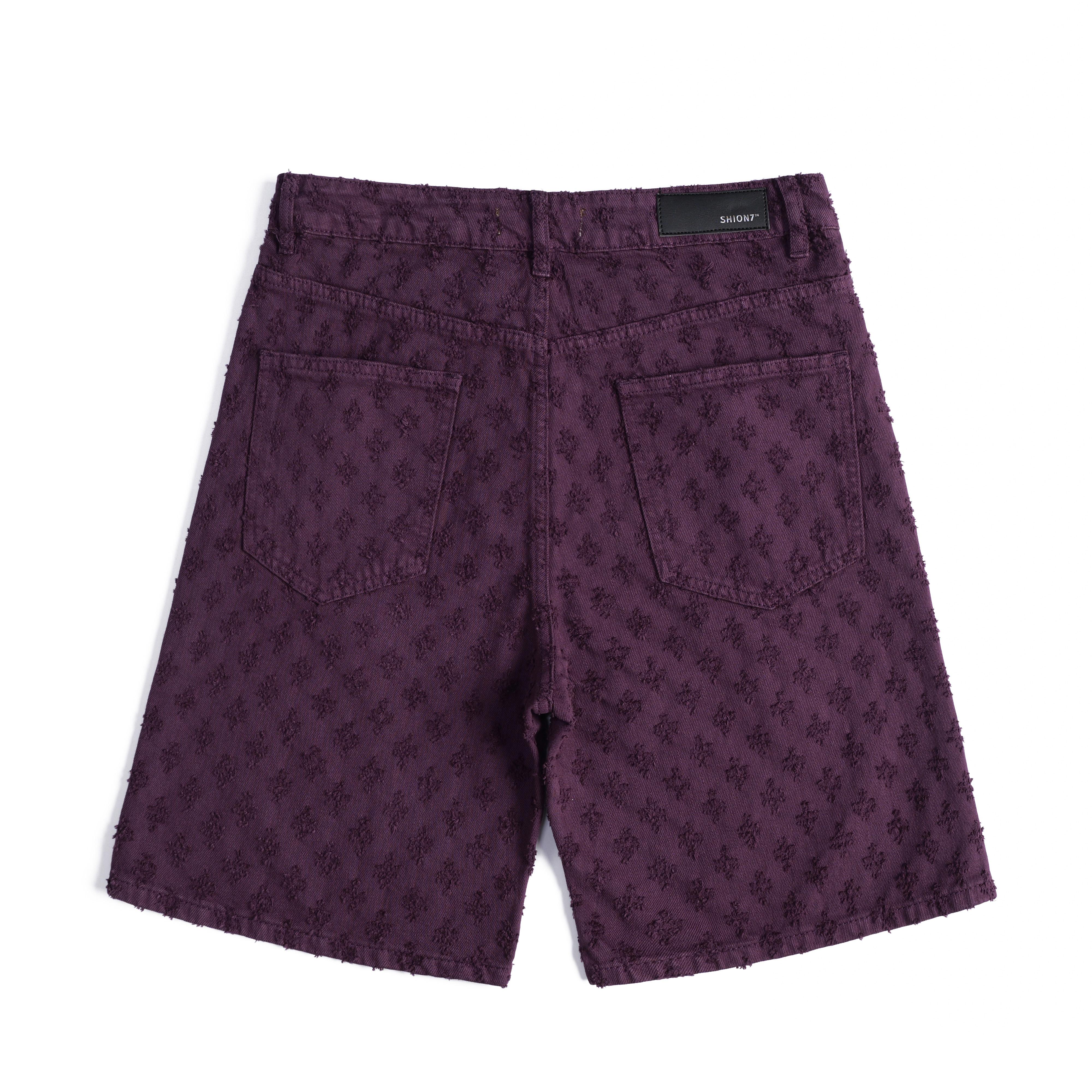 Purple Jacquard Denim Shorts Men Streetwear Baggy Y2K Casual Summer Knee Length Jean Pants