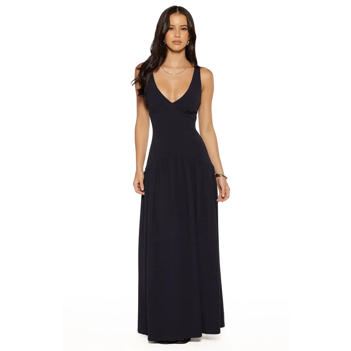 Novi Navy Drop Waist Crepe Maxi Dress