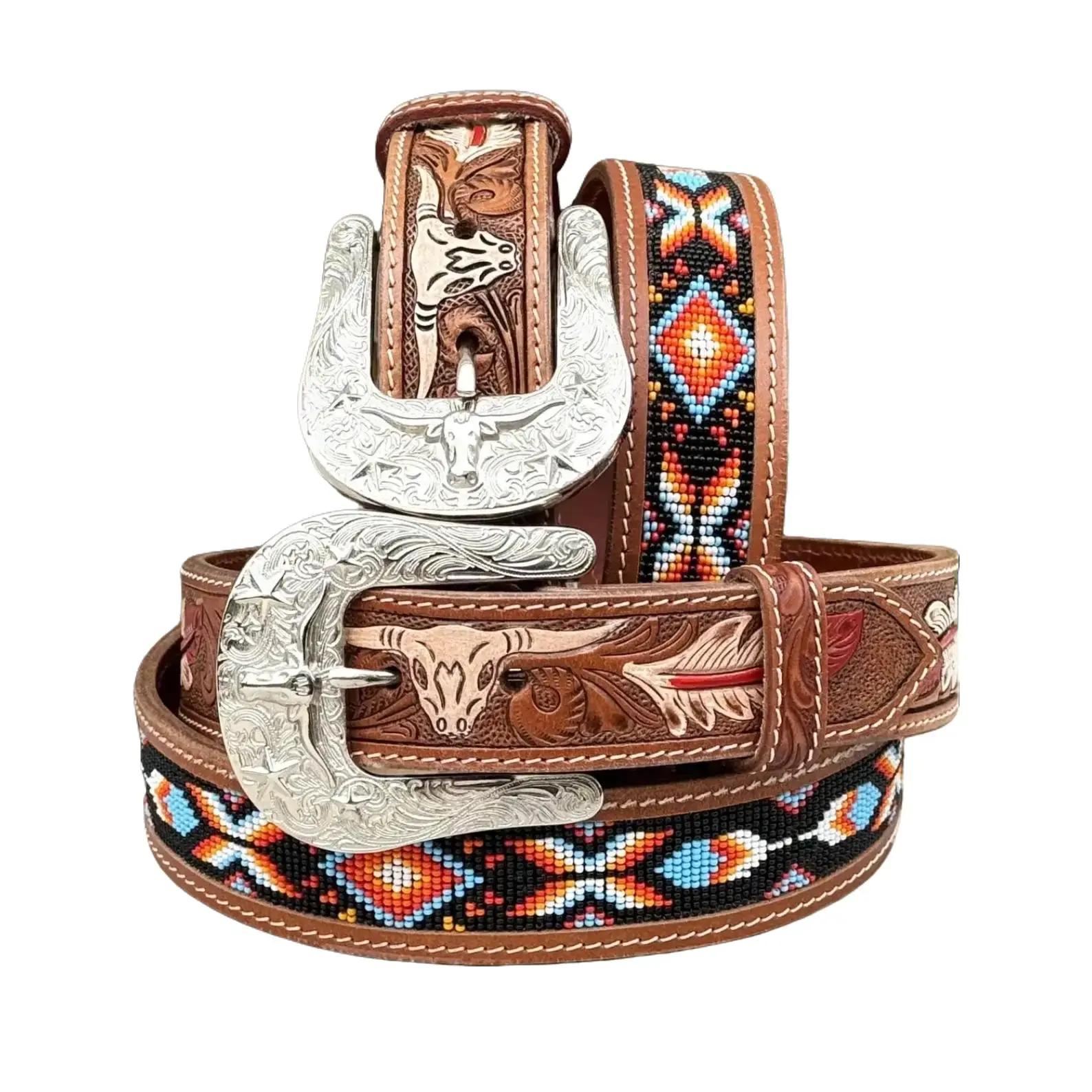 Men's Western Leather Belt Y2K Belt Vintage Style Cowboy Belt for Men Full Grain One Piece Leather Y2K Vintage Boho Cowboy Belt 1.5" Wide Handmade Leather Belt with Buckle Engraved Beaded Tooled Floral Western Leather Belt