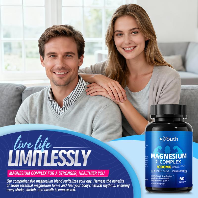 Viyouth 3-Bottle Pack 1000mg 7-Type Magnesium Complex with Zinc – Daily Nutrient Support for Relaxation, Restful Nights, Muscle & Nerve Function, Energy & Mood Well-Being, Digestive Comfort, Overall Wellness –  3rd Party Tested