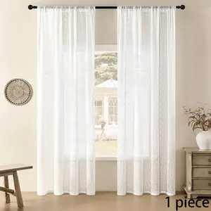 Solid Color Hollow Out Curtain, Modern Simple European Style Window Sheer with Streamers, Door Curtain for Bedroom & Living Room, Decoration Items