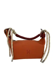 Pre-owned HERMÈS Orange Canvas Mini H Embroidery Shoulder Bag, Complimentary Rope Strap/WJ06214802/4802