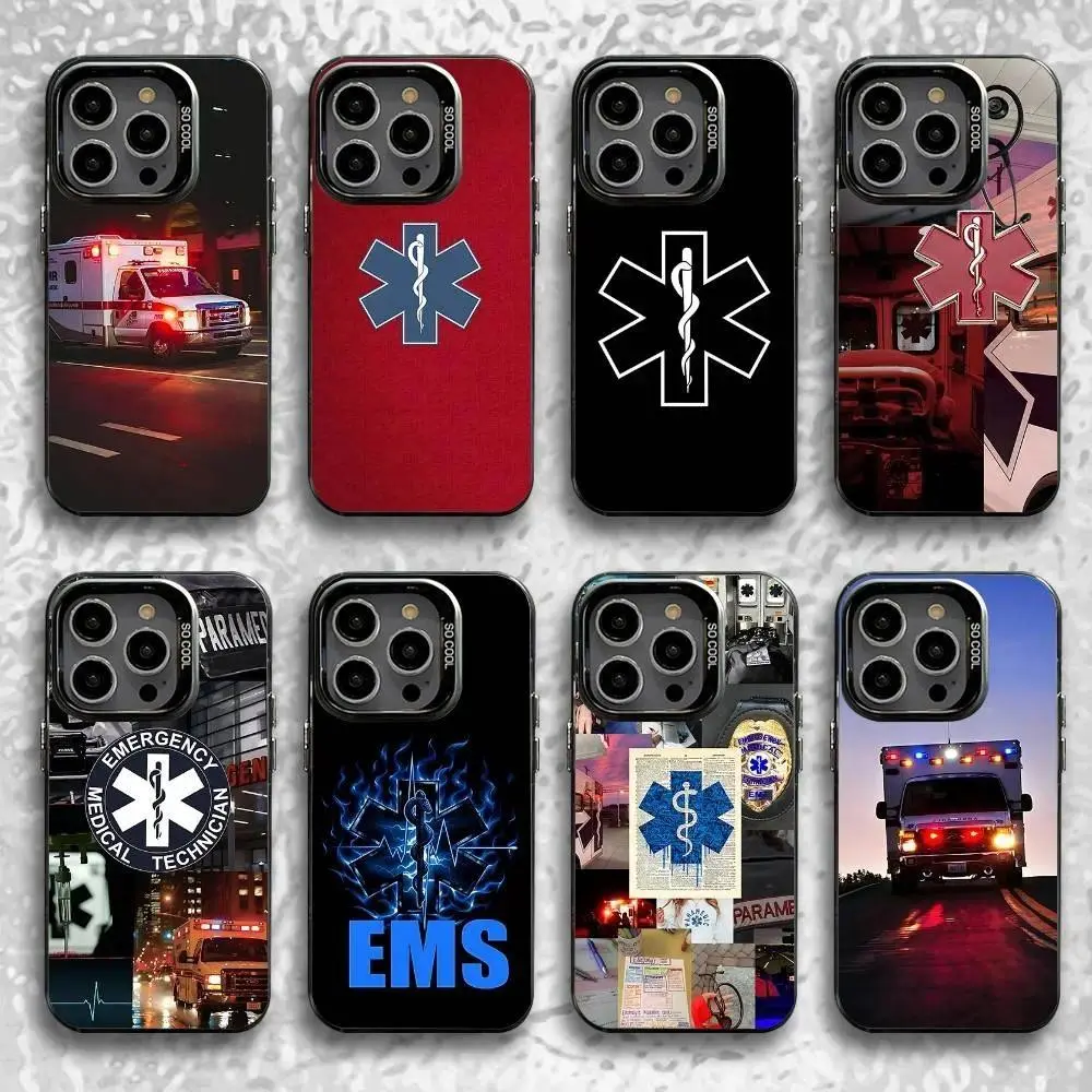 EMT EMS Ambulance Tough Phone Case, Black Matte Shockproof Protective Cover, Designed for iPhone 11-17 Pro Max/Plus & Samsung Galaxy S23-S25