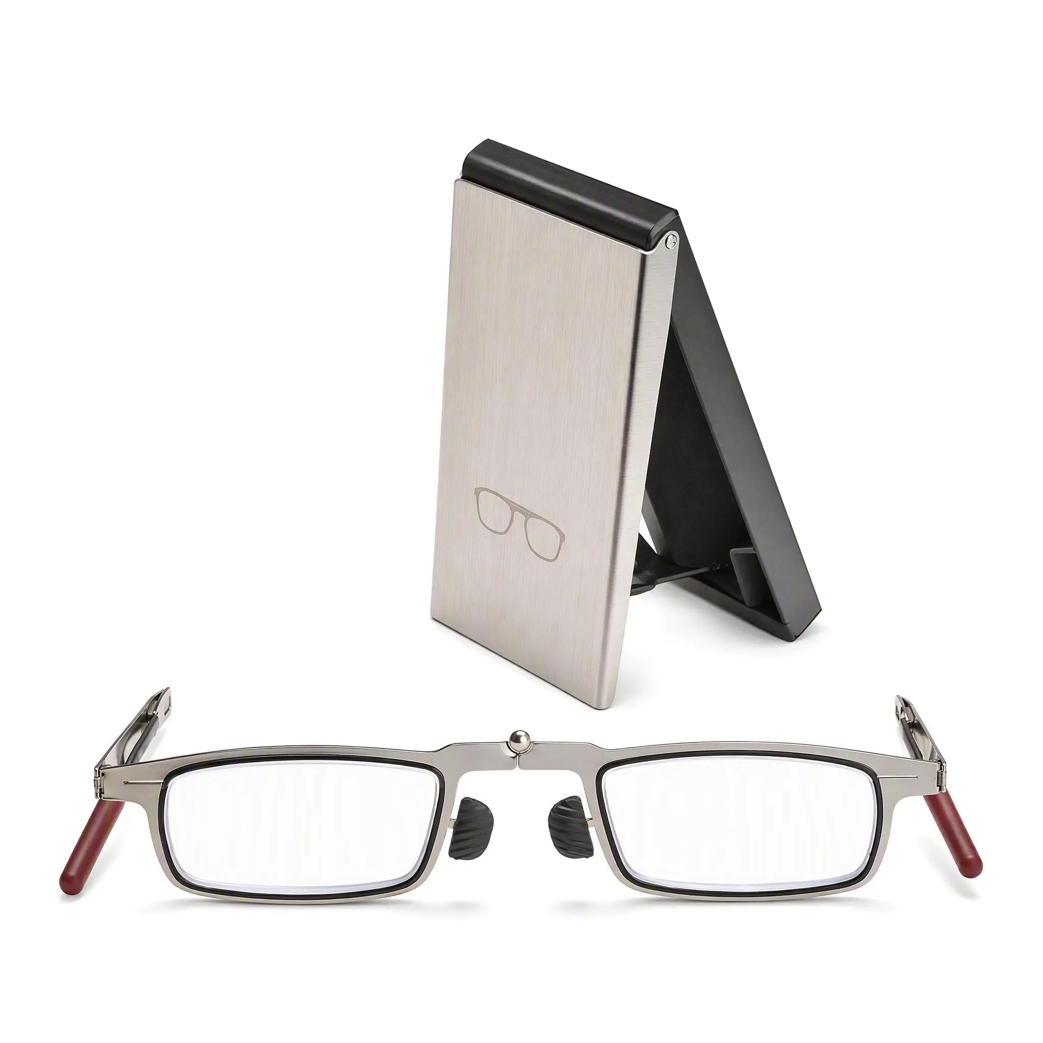 Portable Folding Pocket Reading Glasses for Men, with Slim Metal Phone-Attachable Storage Case, Ultra-Light Compact Anti-Fatigue Clear Lens Readers, Lightweight Pads for Travel, Office Use