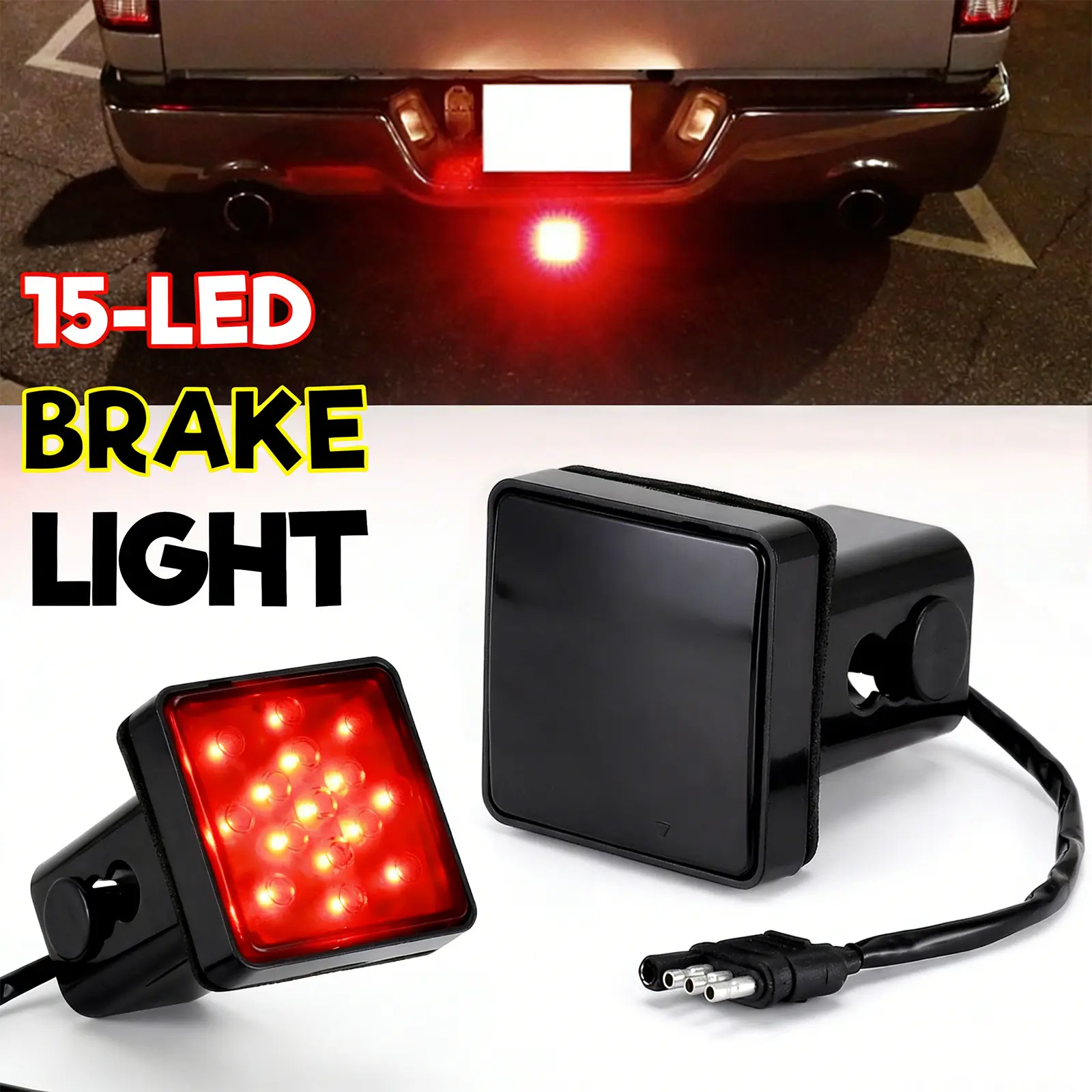 15 LED Brake Light Trailer Hitch Cover Black Smoked Lens Fit 2" Towing Receiver for Truck SUV RV