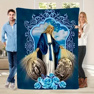 1 Piece of Virgin Mary Blanket, Our Lady of Guadalupe Flannel Blanket, Warm Gift for Mom, Soft Fuzzy Blanket for Sofa, Bed & Living Room