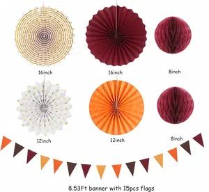 20pcs Fall Party Decorations Kit – Paper Fans, Pom Poms, Lanterns & Bunting for Autumn, Baby Shower, Wedding, Birthday