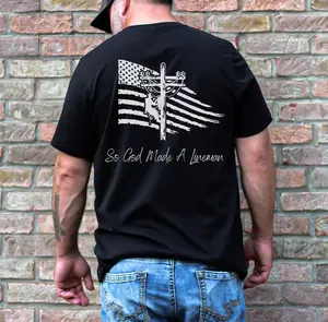 American Lineman T-Shirt – So God Made a Lineman Tee, Storm Hero Workwear Shirt, Proud Blue Collar Gift for Lineman & His Linewife