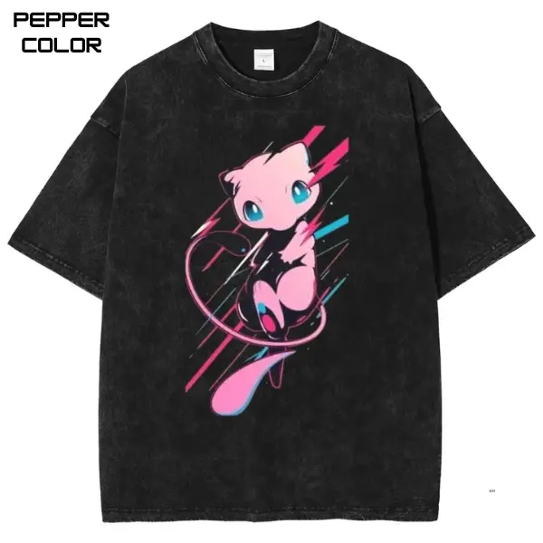 Mew Vintage Graphic T-Shirt, PKM Shirt, Anime Shirt, Anime Merch, Stylish Crew Neck Short Sleeve T-Shirt, Streetwear for Men,Women, Gift Anime fans