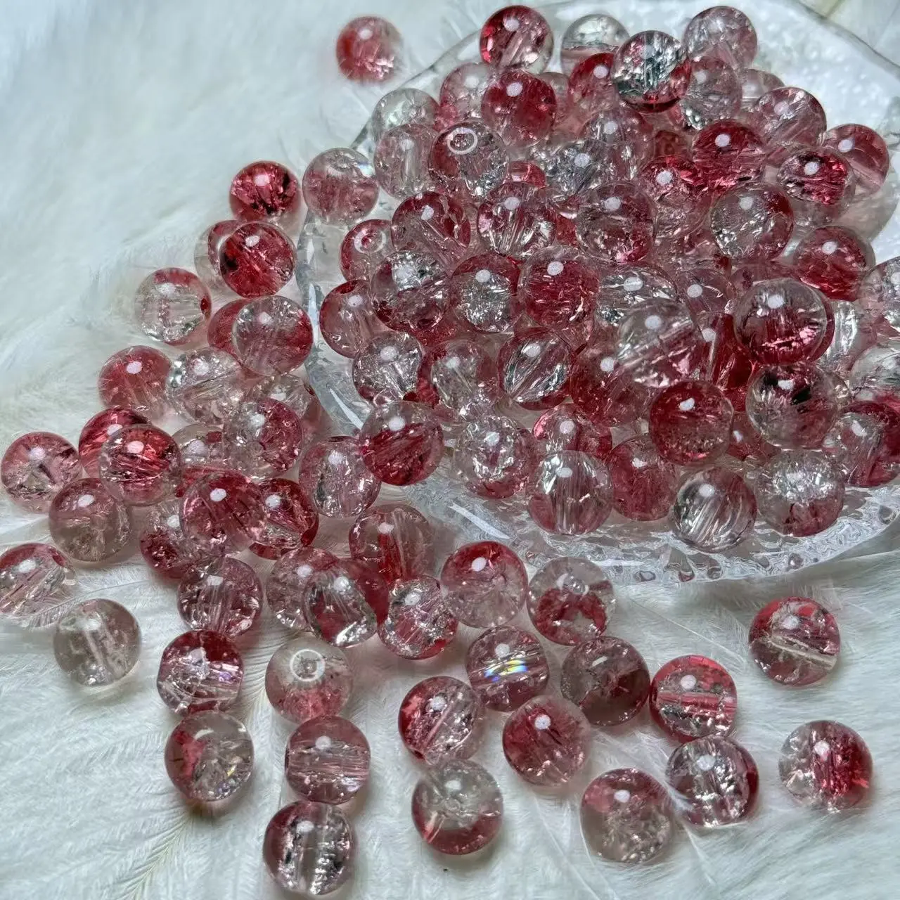 【A165】10mm Strawberry Pink Crackle Glass Beads 50ml
